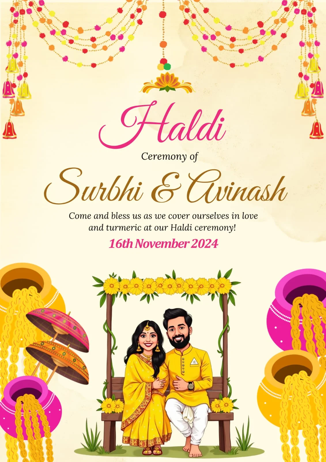 Printed wedding invitation card with gold foil and embossed design